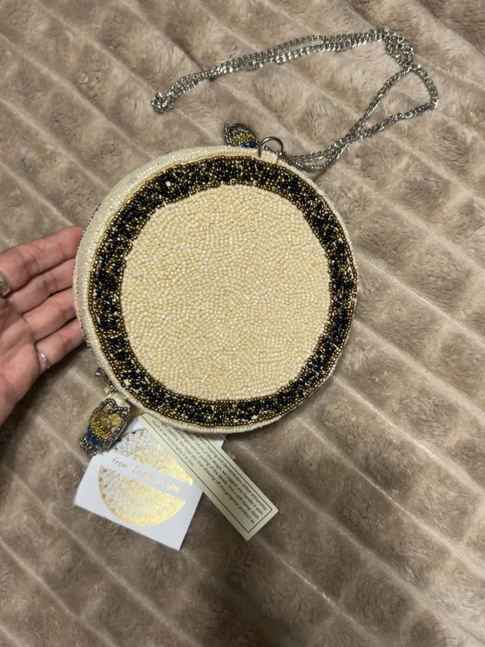 NWT from India to you - Beaded Caviar Novelty bag with gold chain strap